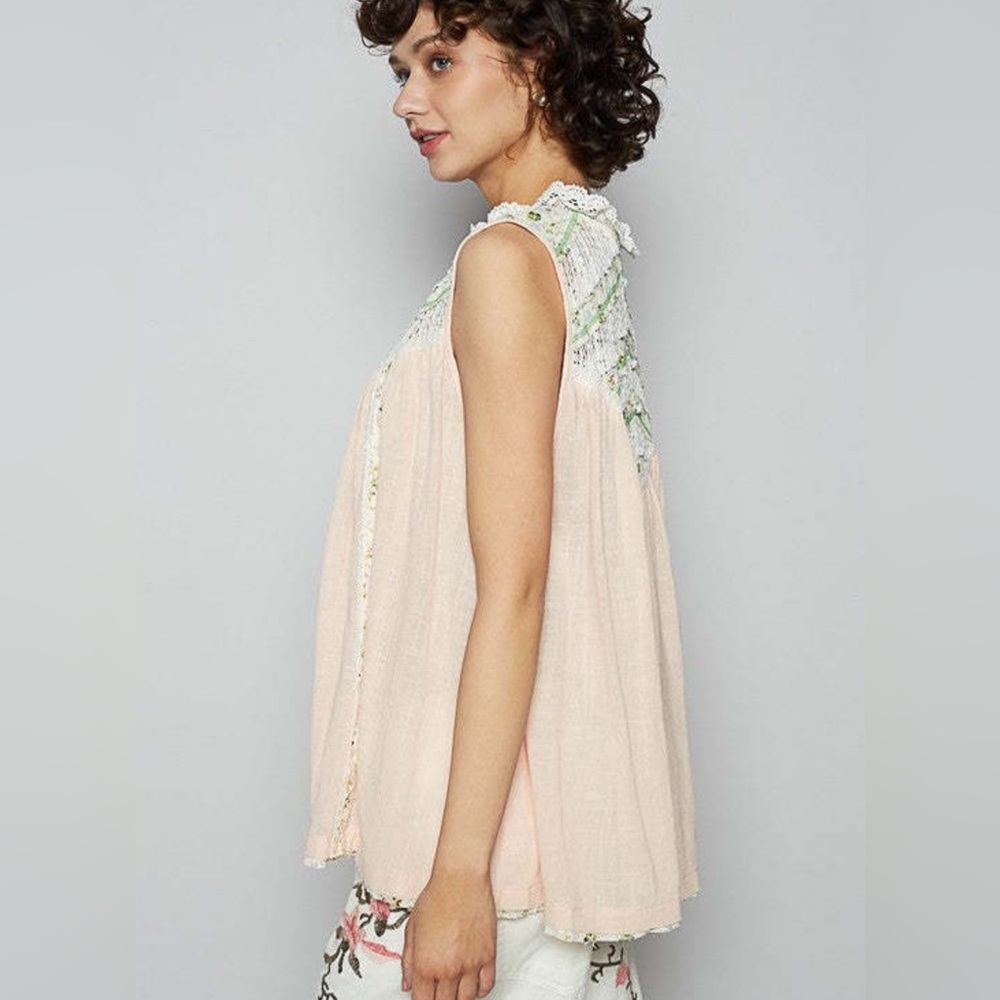 POL Soft Pink Boho Sleeveless boho lace detail tunic top - Picture 5 of 6